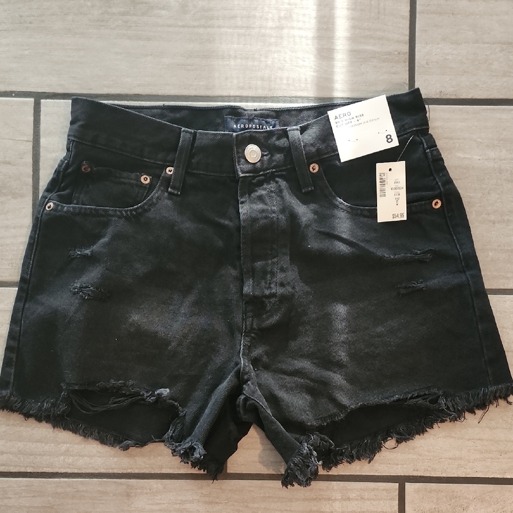 Aeropostale Black Jean Shorts High-Waisted Distressed